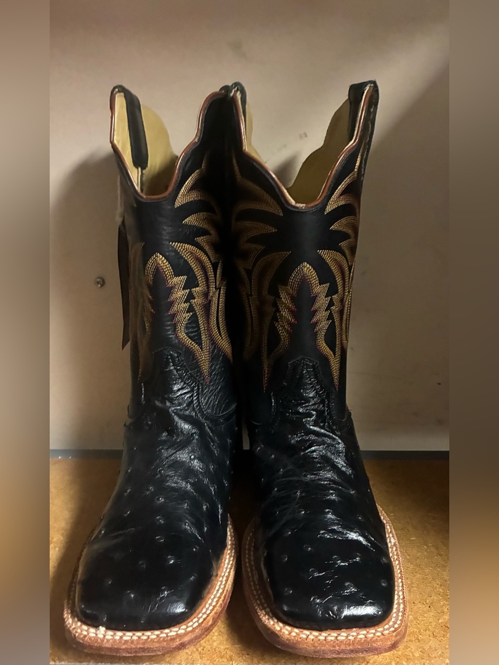 R. Watson Men’s 9 EE Black Full Quill Ostrich Western Cowboy Boots RW4507-2